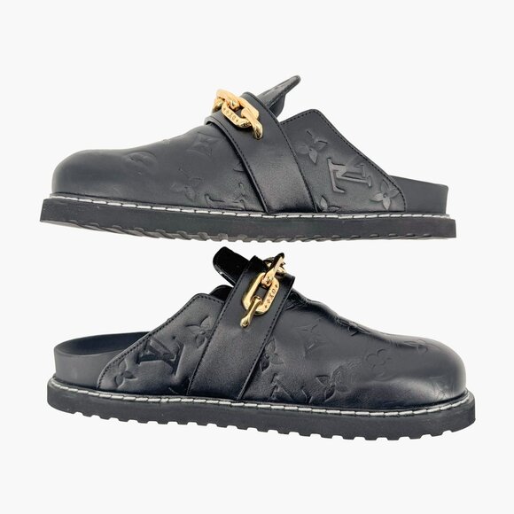 Louis Vuitton Cosy Flat Clog EU 38 US 8 Black LV Monogram Leather Mule Cozy - Picture 8 of 11